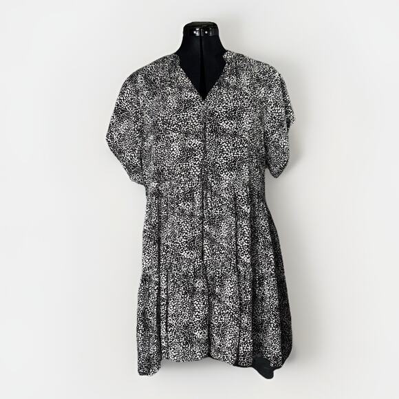 Millibon USA LG V-Neck Tunic Short Kimono Sleeves Babydoll Dress Tiered Dots Y2K - Picture 1 of 5